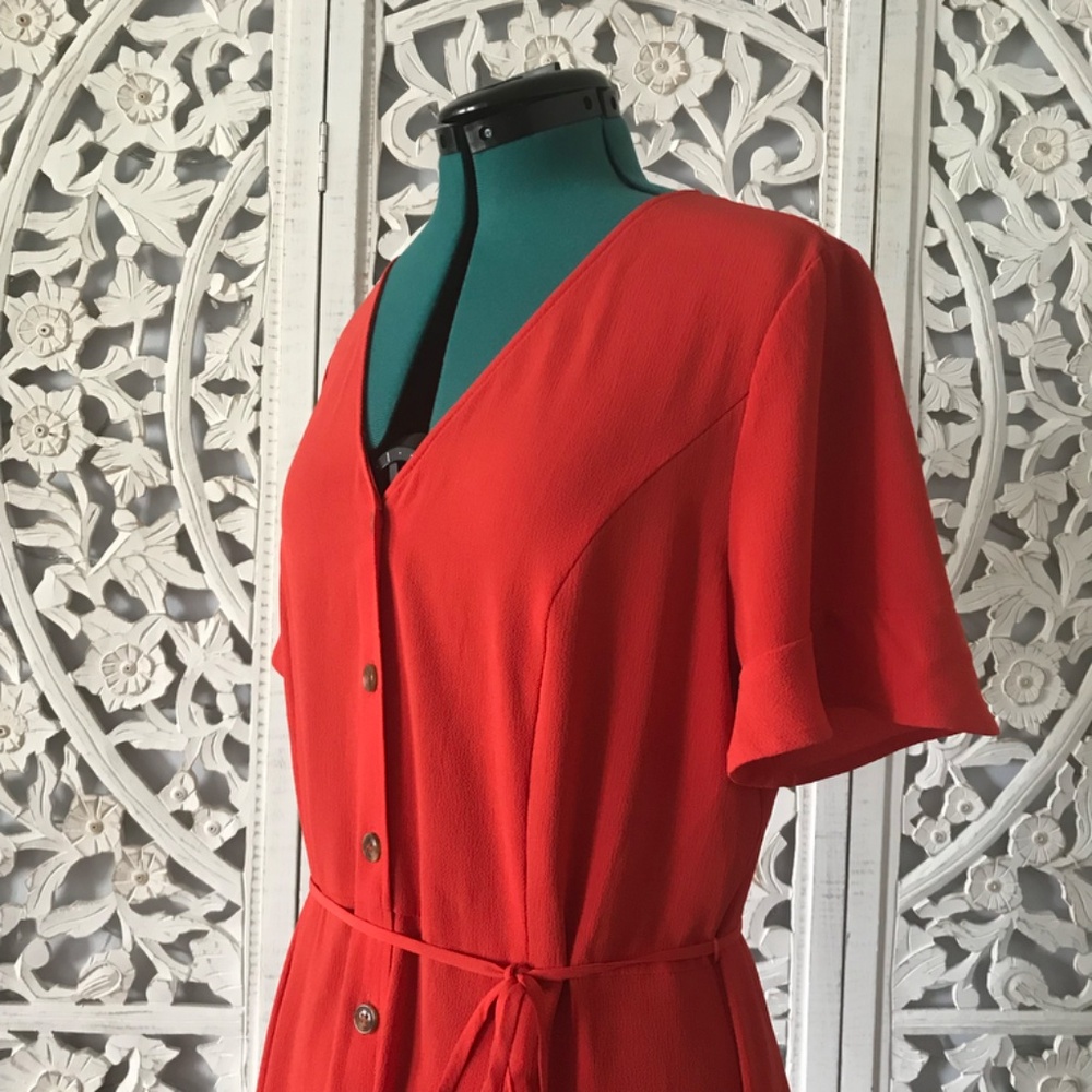 Violeta - Red Flutter Sleeve Button-Up Dress - image 3